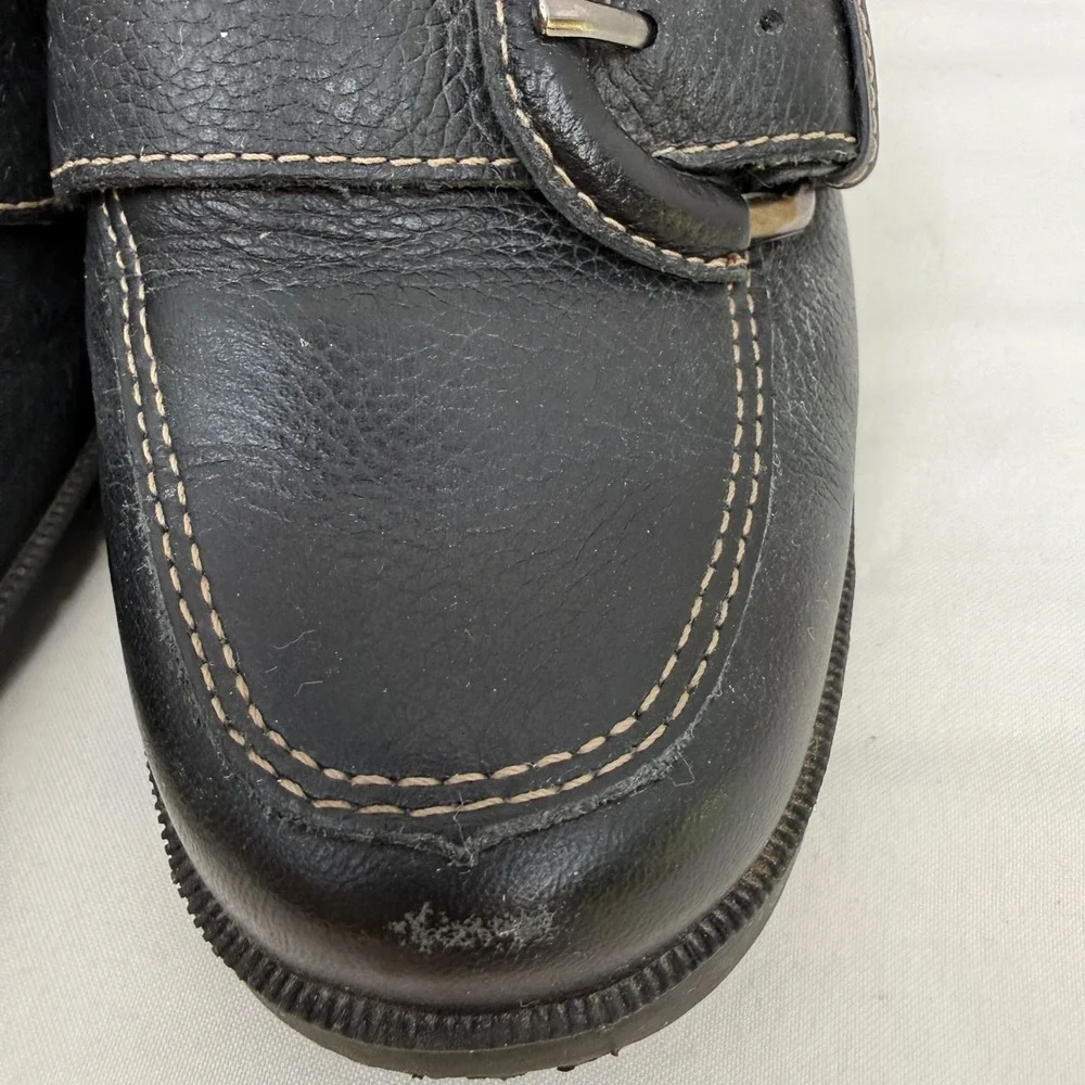Vintage Y2K Bass Shana Black Leather Heeled Loafers Buckle Block Heel Pumps 7M